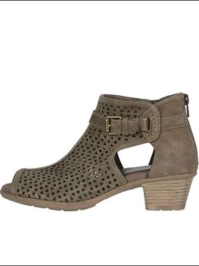 Earth Taupe Cutout Peep-Toe Low Block Heel Bootie